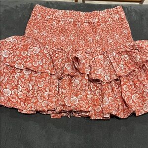 Cotton Women’s Floral Ruffle Mini Skirt - Rust/White